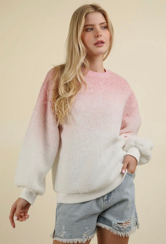 PINK OMBRÉ SHERPA FLEECE TOP