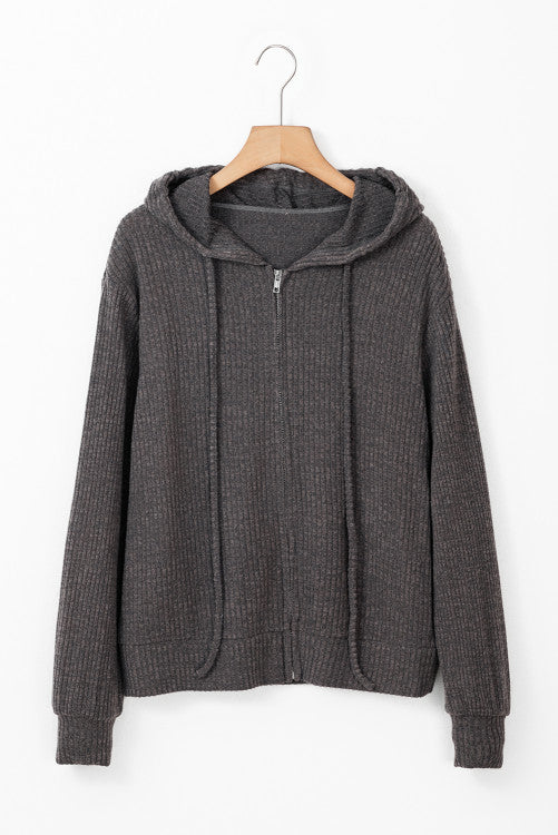 GRAY FULL ZIP HOODED SWEATER