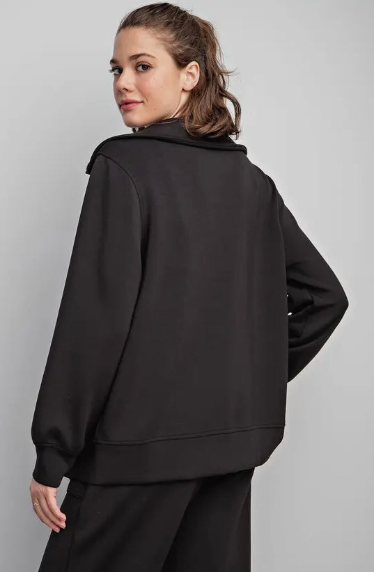 BLACK MODAL POLY FULL ZIP JACKET