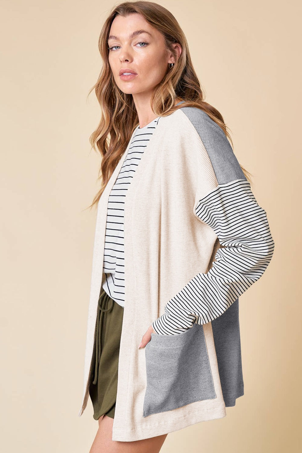 BLACK STRIPE PATCHWORK CARDIGAN