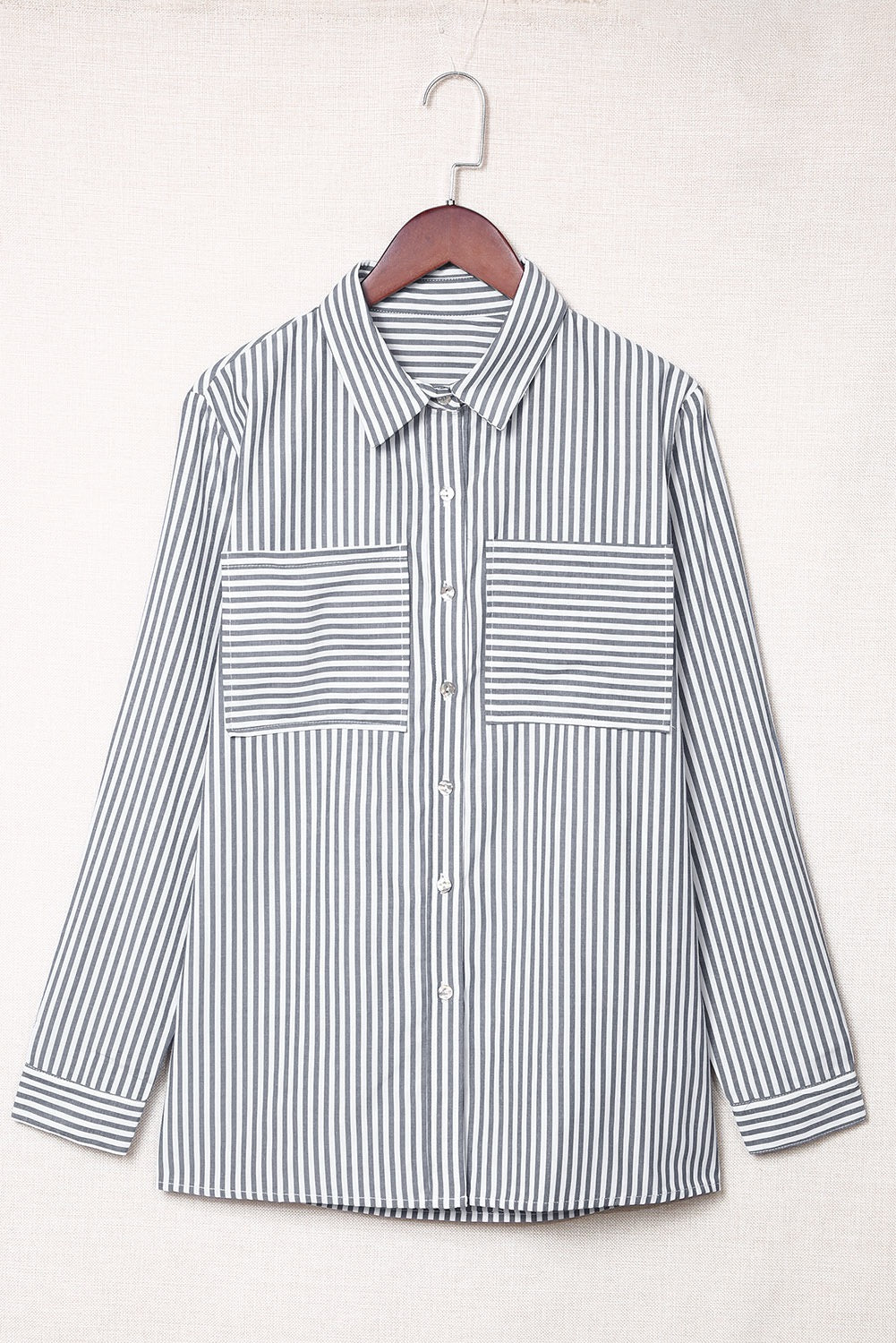 BLUE STRIPED POCKETED BUTTON DOWN LONG SLEEVE SHIRT