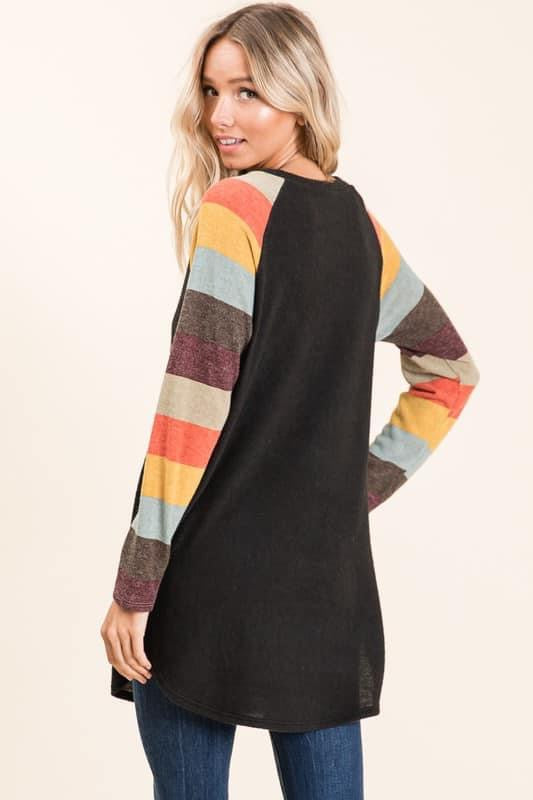 COLORFUL STRIPE SLEEVE LONG SLEEVE RAGLAN TOP