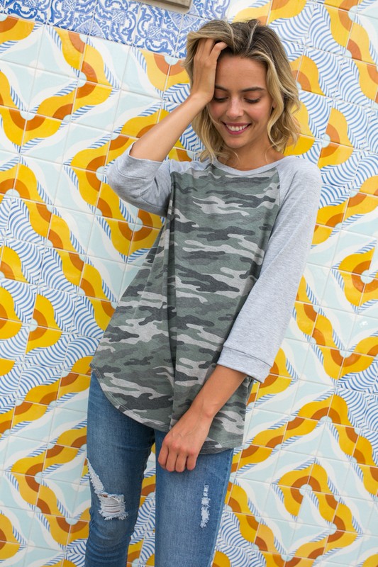 CAMOUFLAGE 3/4 SLEEVE TOP