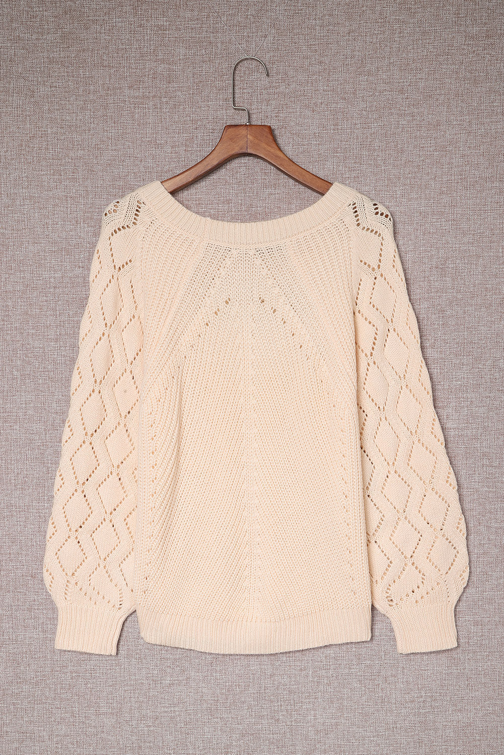 PREORDER BEIGE HOLLOW PUFF SLEEVE SWEATER