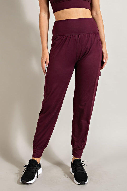 BUTTER SOFT BURGUNDY JOGGERS WITH SIDE POCKETS