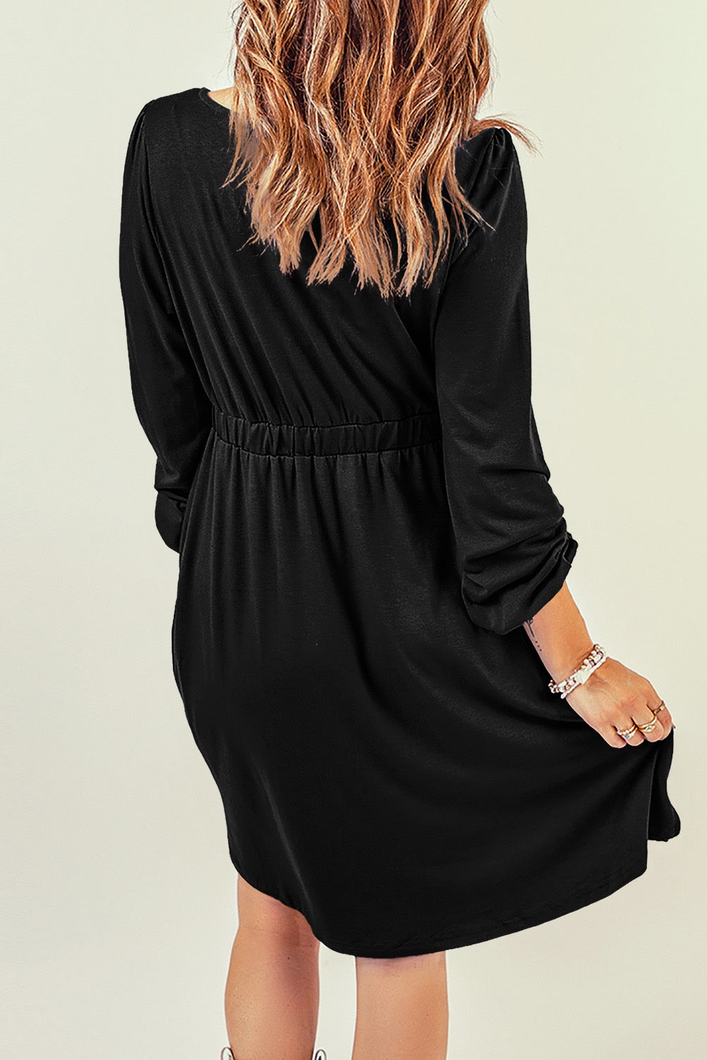 BLACK BUTTON DOWN LONG SLEEVE DRESS