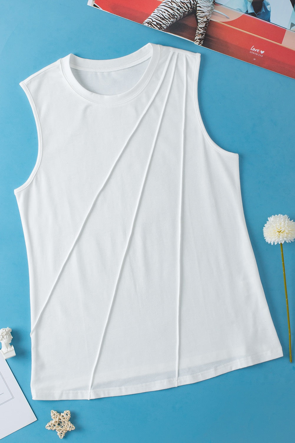 PREORDER WHITE CREWNECK PLEATED TANK TOP