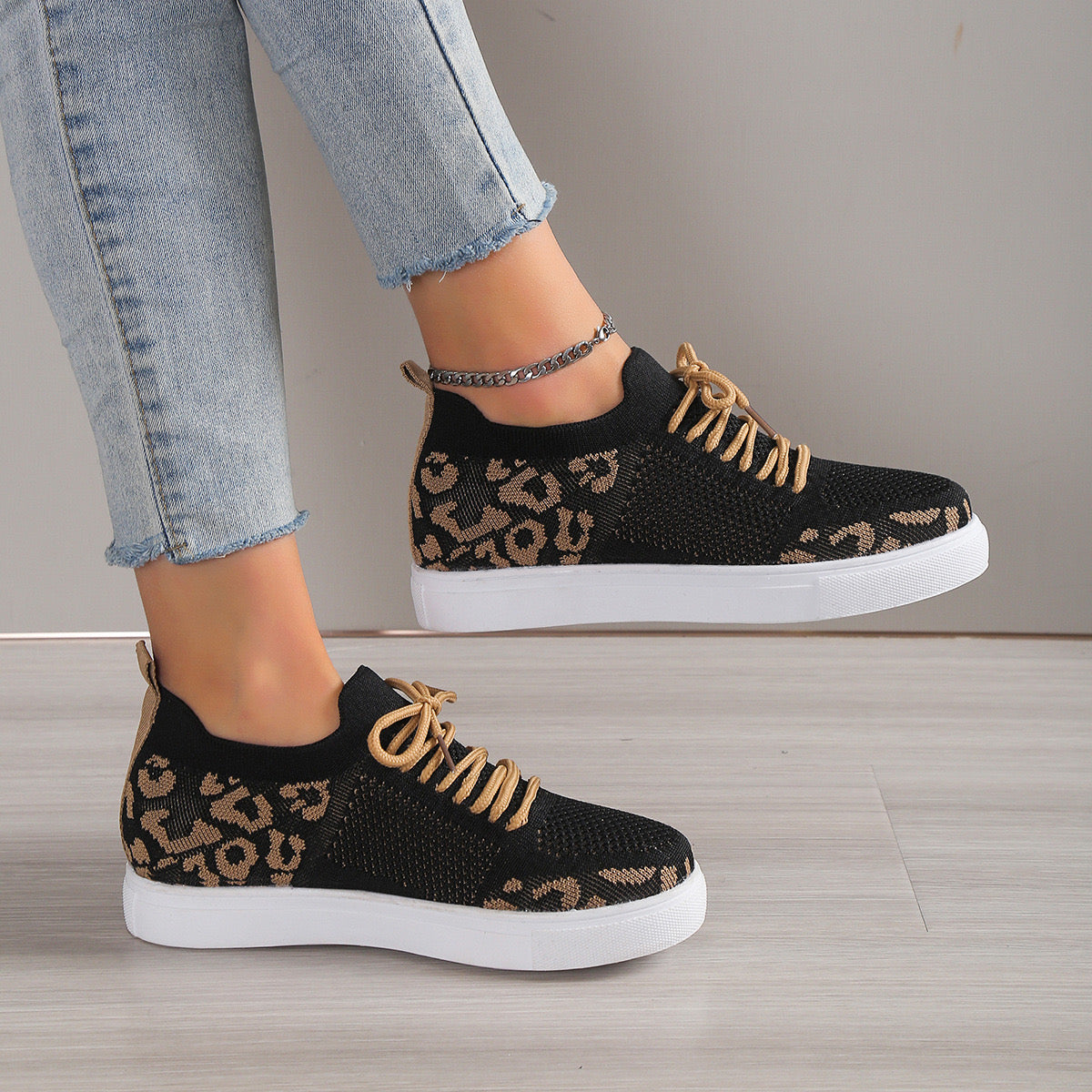 BLACK LEOPARD SNEAKERS