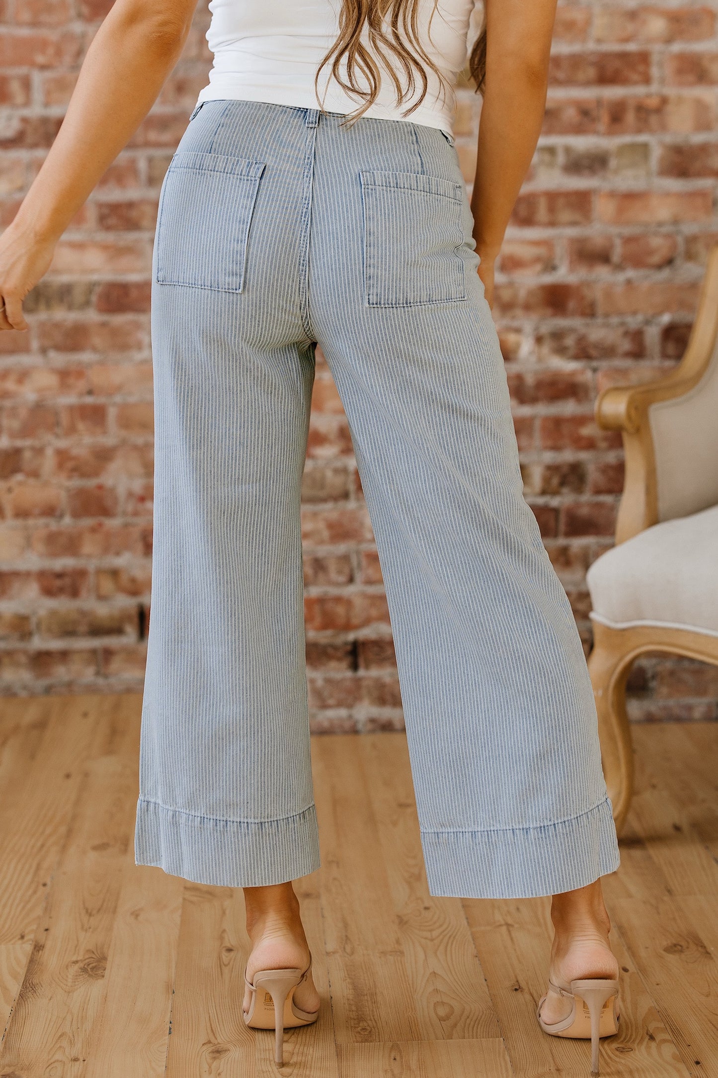PREORDER SKY BLUE STRIPE WIDE LEG JEANS