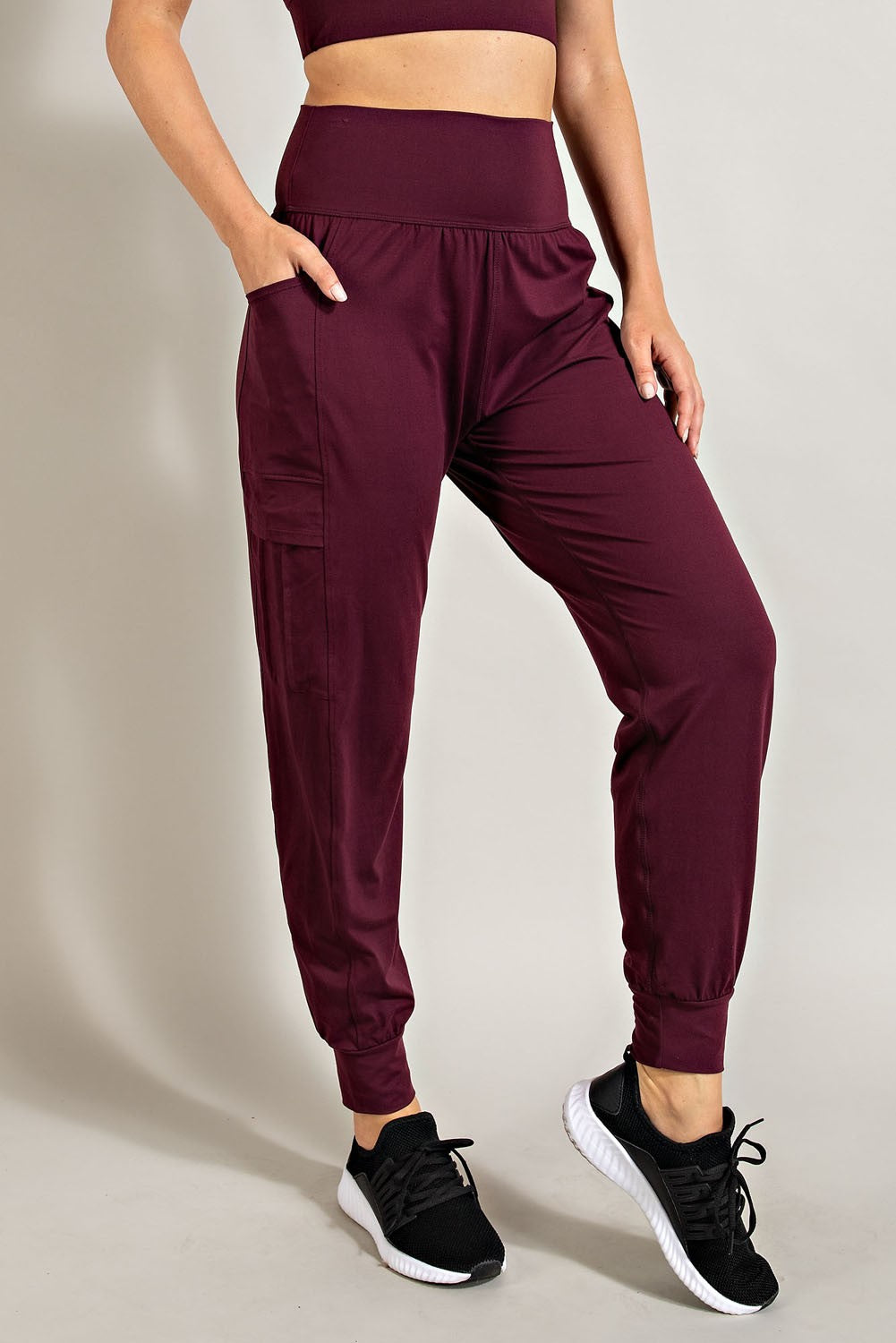 BUTTER SOFT BURGUNDY JOGGERS WITH SIDE POCKETS