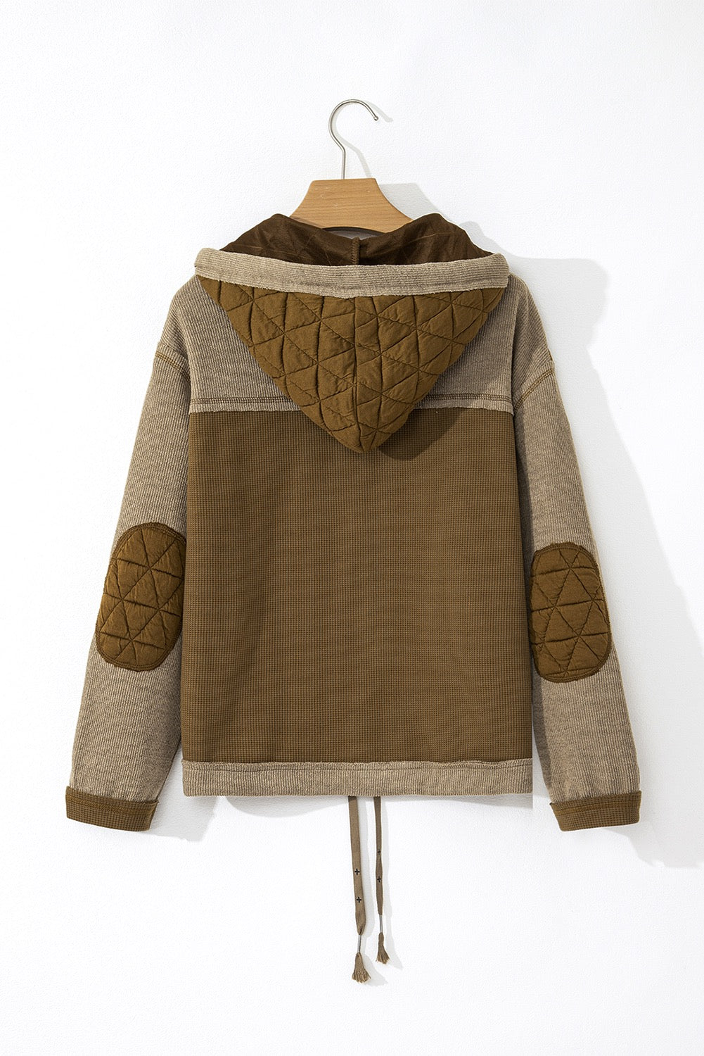 OLIVE QUILTED PATCHWORK HOODED JACKET