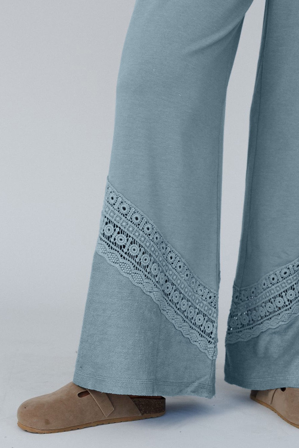 PREORDER DUSK BLUE LACE CROCHET PATCH WIDE LEG PANTS