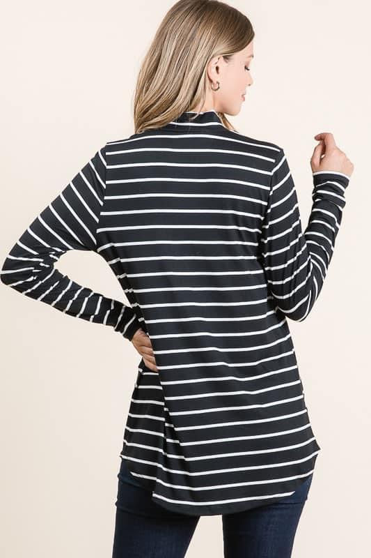 MOCK NECK BLACK/WHITE STRIPE TOP