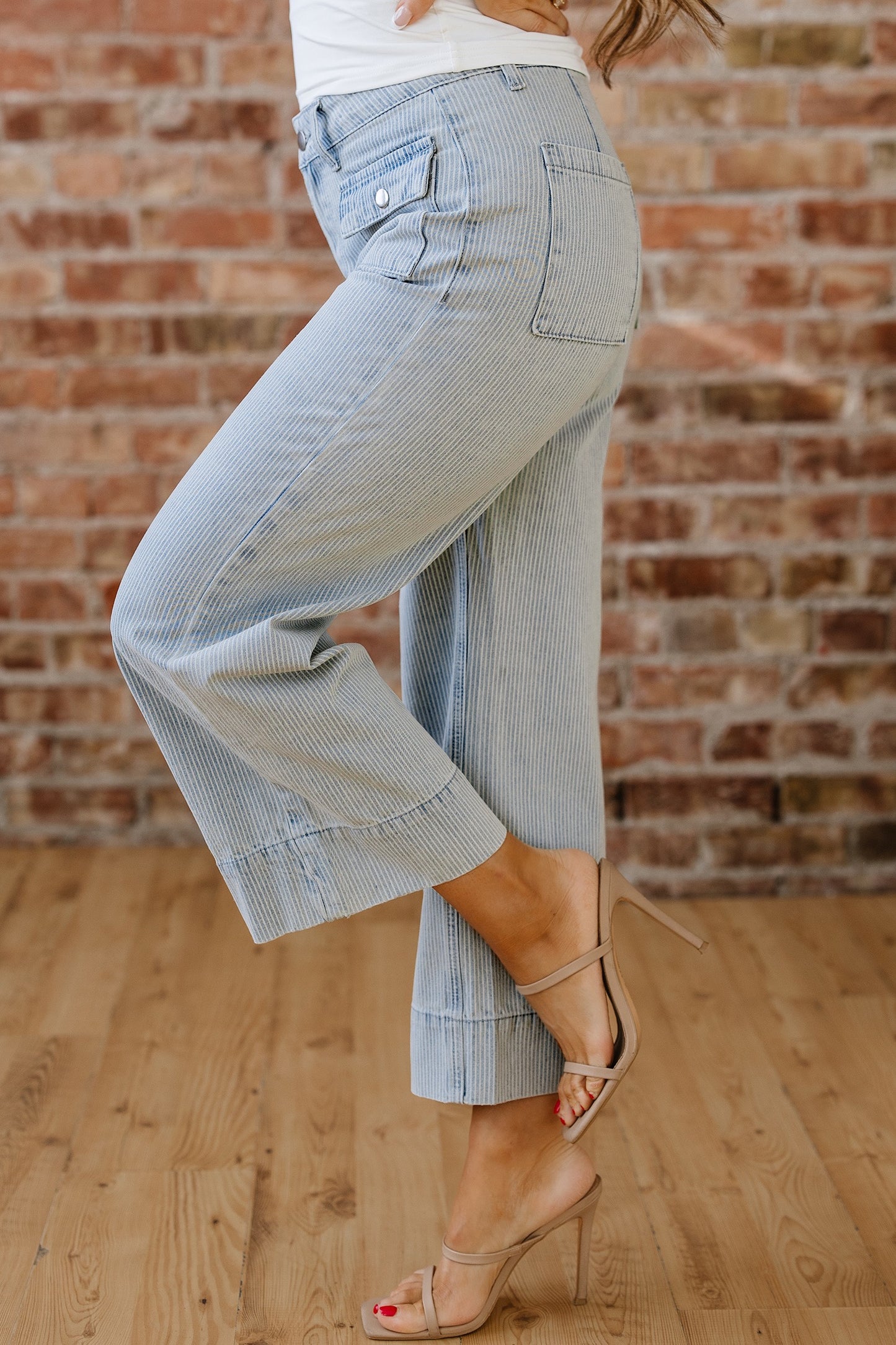 PREORDER SKY BLUE STRIPE WIDE LEG JEANS