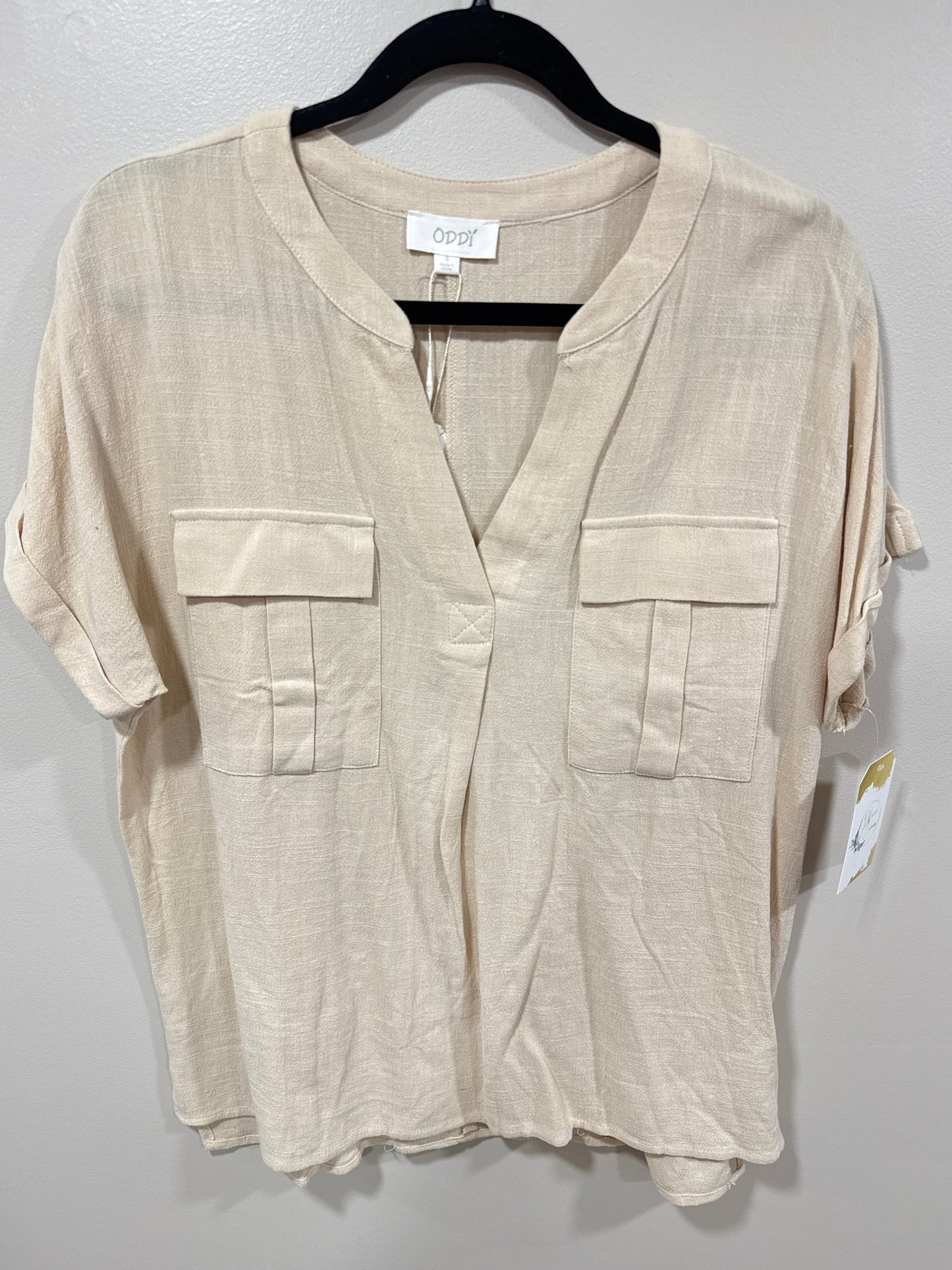 CREAM DOUBLE FRONT POCKET BLOUSE