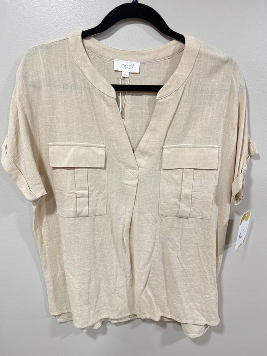 CREAM DOUBLE FRONT POCKET BLOUSE