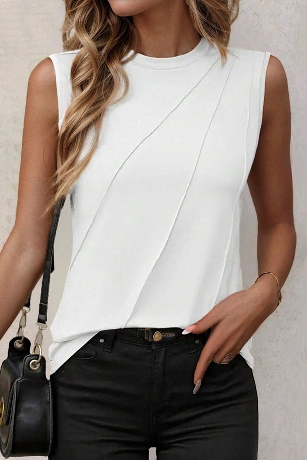 PREORDER WHITE CREWNECK PLEATED TANK TOP