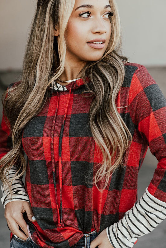 RED PATCHWORK DRAWSTRING HOODIE