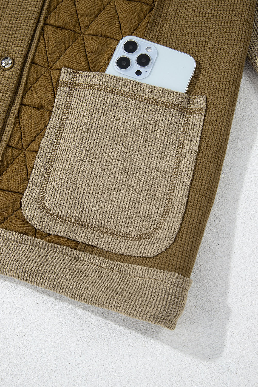 OLIVE QUILTED PATCHWORK HOODED JACKET