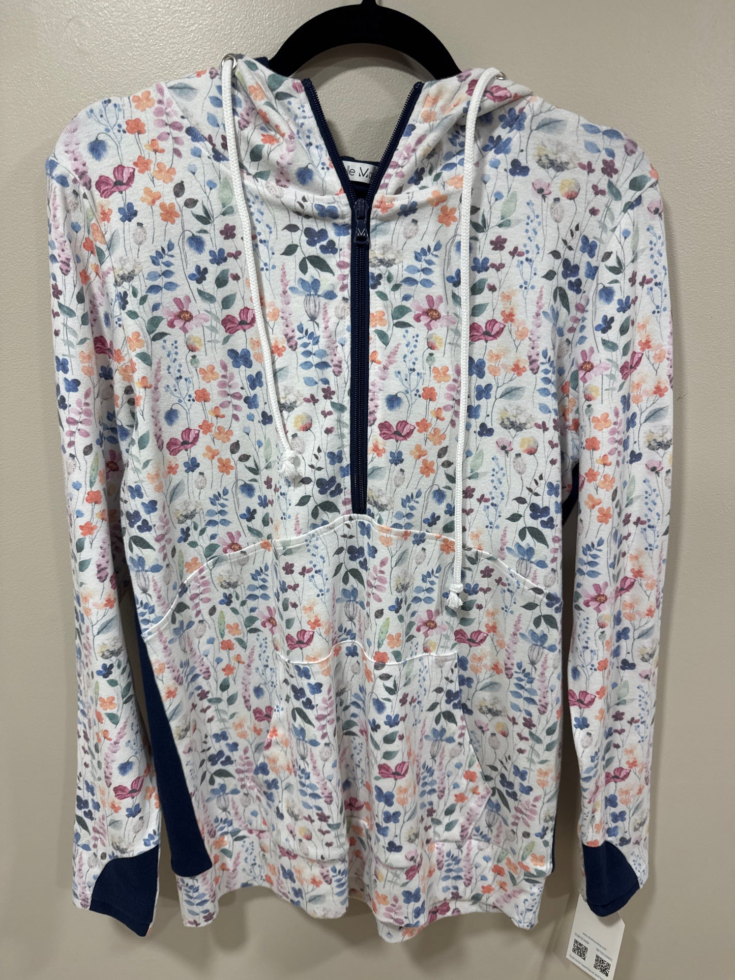 MICHELLE MAE NAVY FLORAL HALF ZIP HOODIE