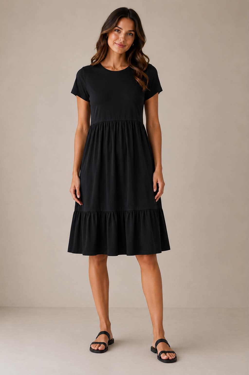MICHELLE MAE BLACK TIERED COMFORT DRESS