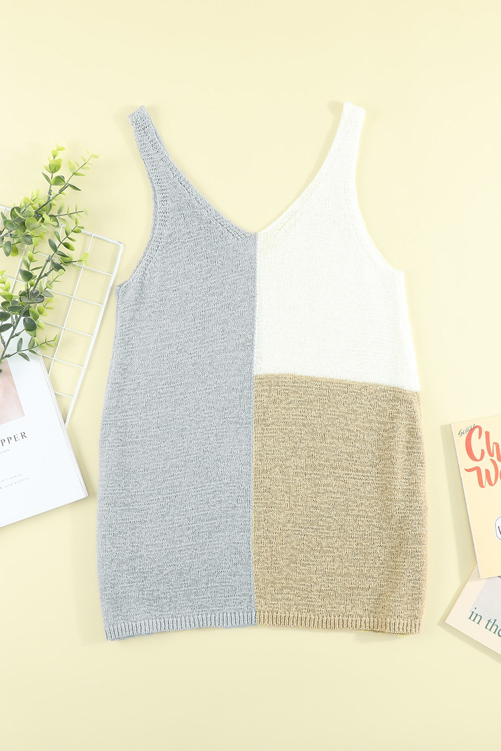 GRAY COLORBLOCK KNITTED TANK