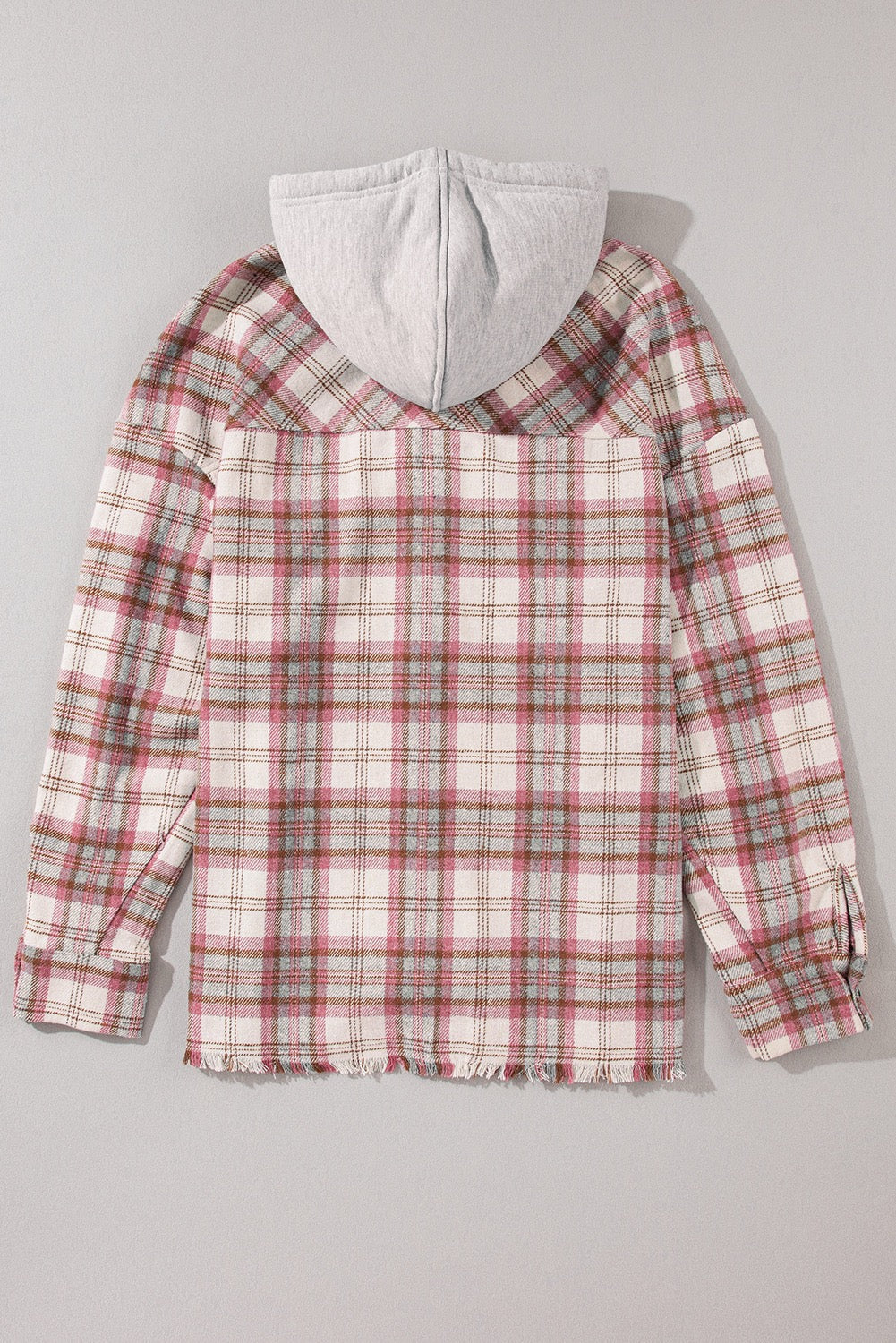 MULTICOLOR PLAID HOODED RAW HEM JACKET