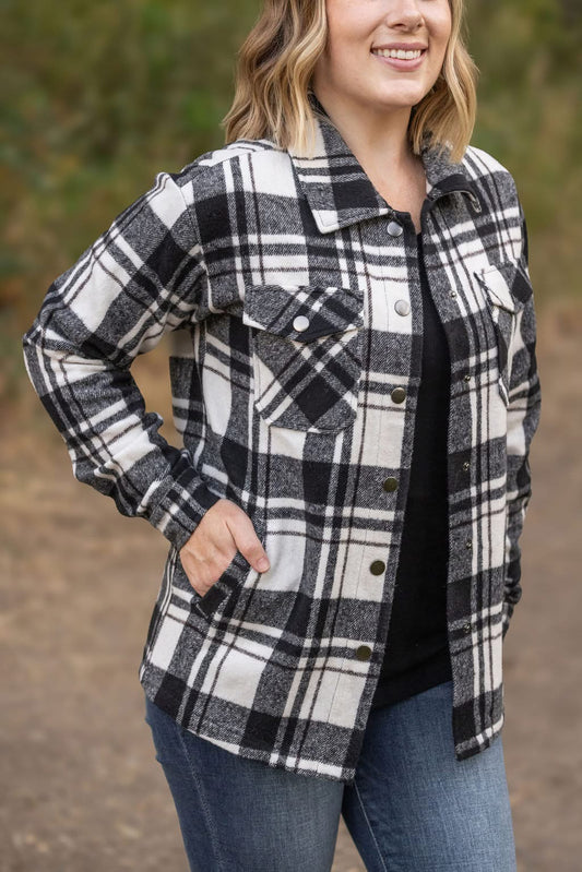 MICHELLE MAE BLACK & WHITE PLAID SHACKET