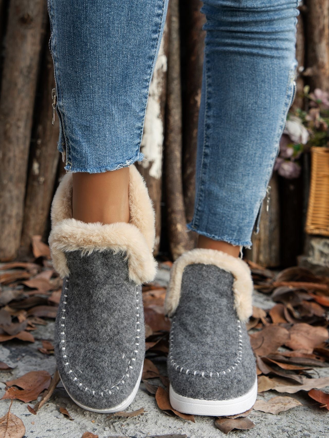 PREORDER GRAY PLUSH ANKLE BOOTLETS