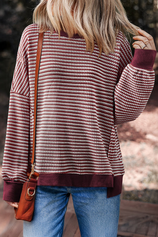PREORDER BURGUNDY STRIPE DROP SHOULDER OVERSIZED TOP