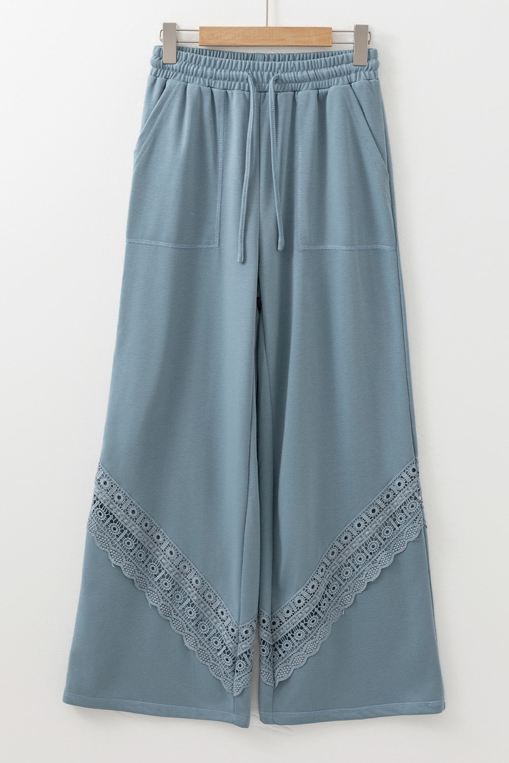 PREORDER DUSK BLUE LACE CROCHET PATCH WIDE LEG PANTS