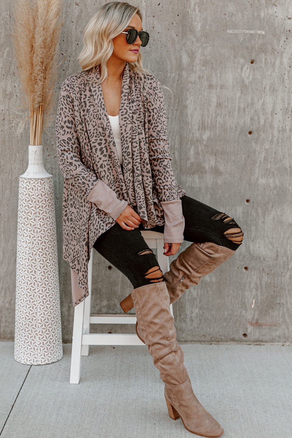 LEOPARD OPEN FRONT CARDIGAN