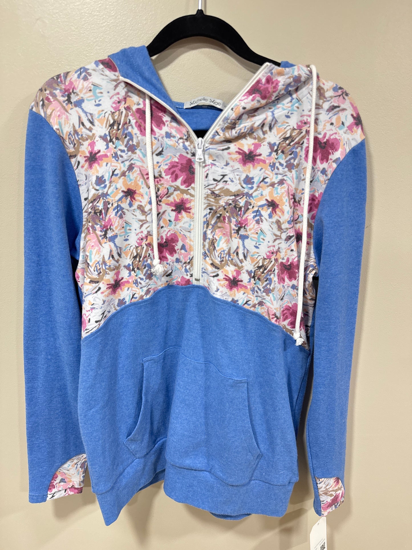 MICHELLE MAE BLUE FLORAL HALF ZIP HOODIE