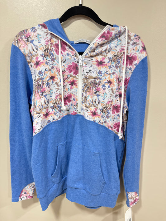 MICHELLE MAE BLUE FLORAL HALF ZIP HOODIE