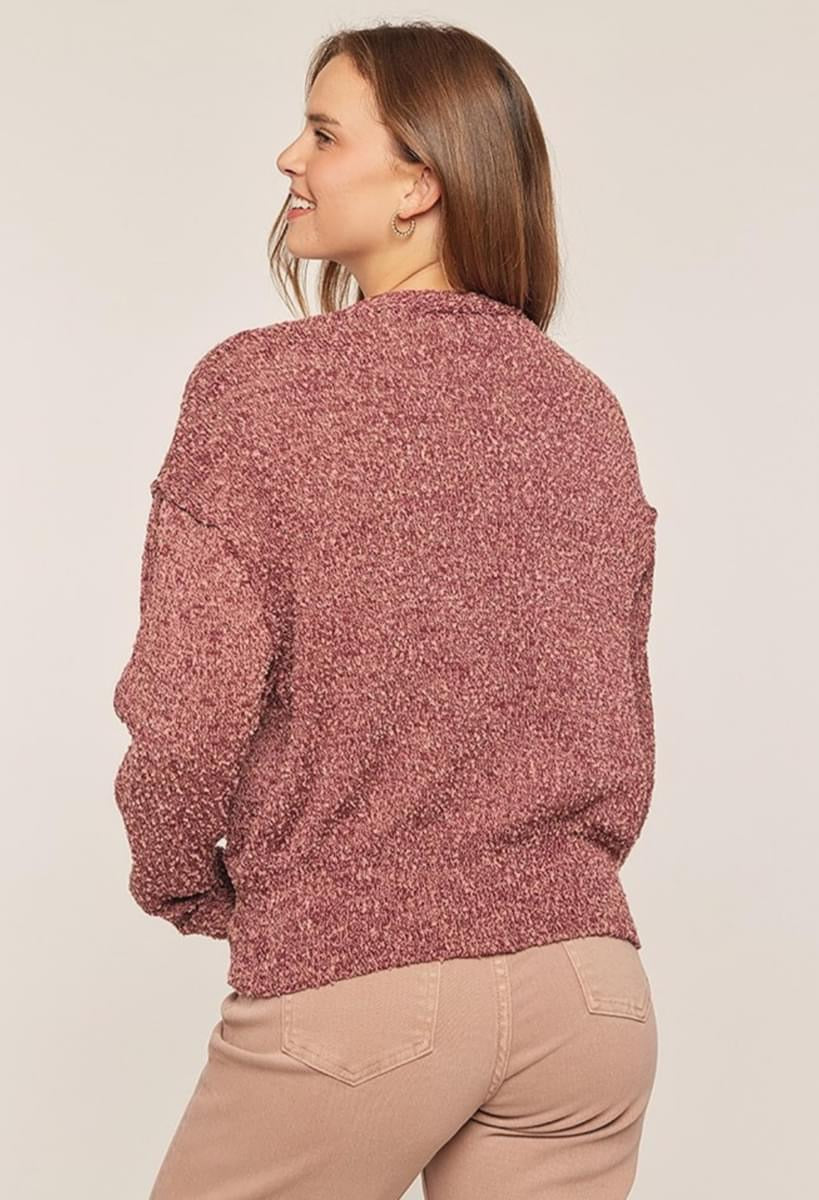 PLUM/DUSTY ROSE BUTTON FRONT DROP SHOULDER CARDIGAN