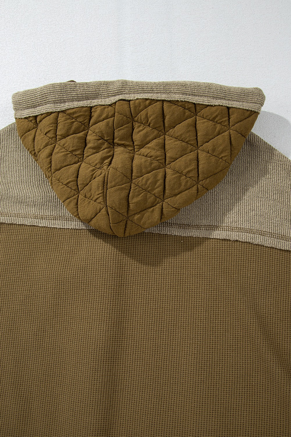 OLIVE QUILTED PATCHWORK HOODED JACKET