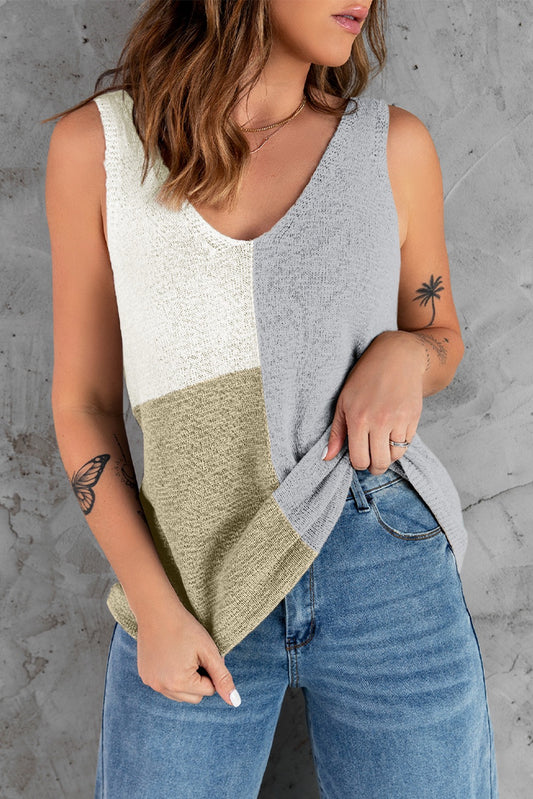 GRAY COLORBLOCK KNITTED TANK