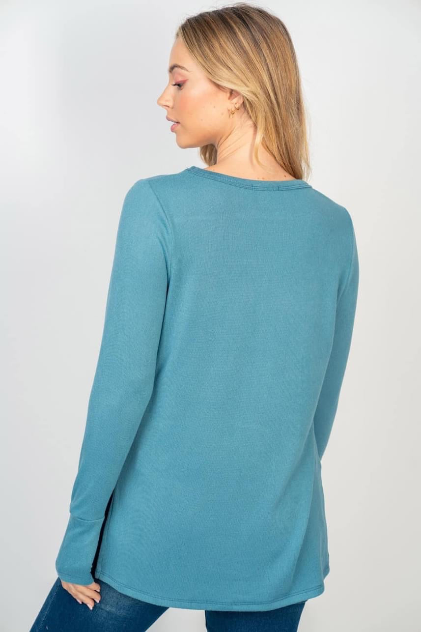 CLOUD SOFT STEEL BLUE LONG SLEEVE TOP WITH THUMBHOLES
