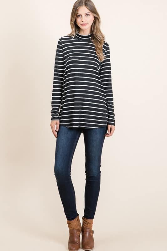 MOCK NECK BLACK/WHITE STRIPE TOP