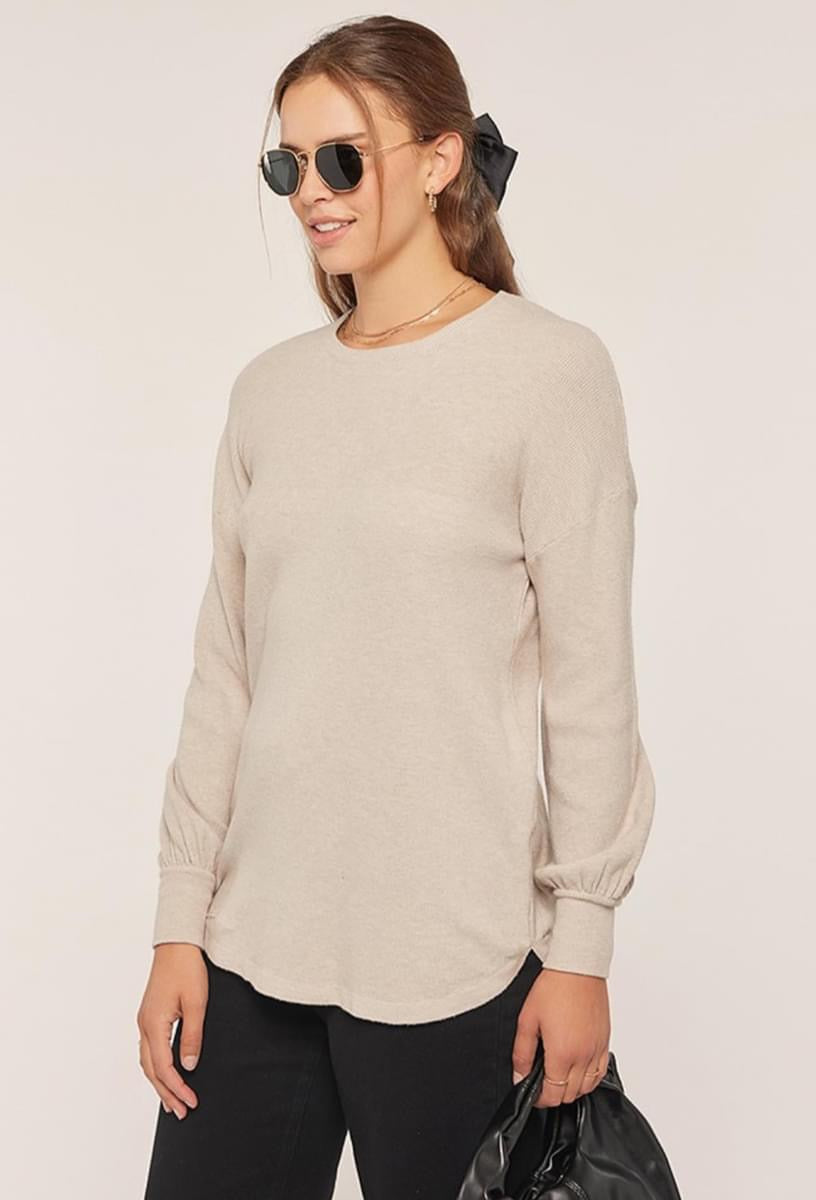 THERMAL OATMEAL SOFT KNIT PULLOVER SWEATER