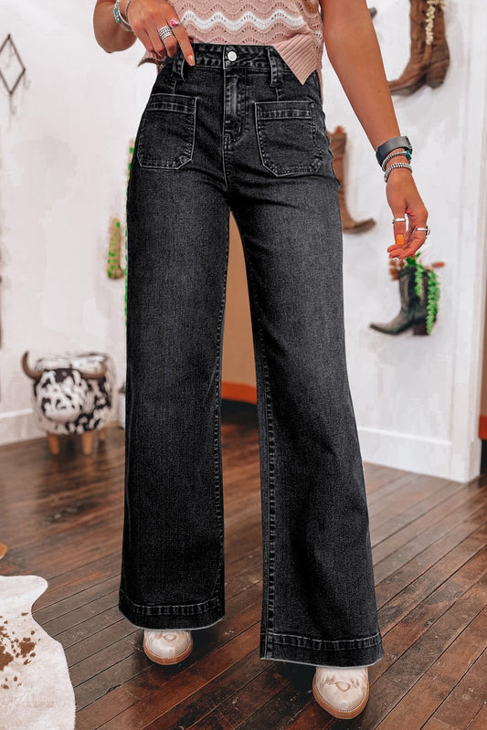 PREORDER BLACK HIGH WAIST WIDE LEG JEANS