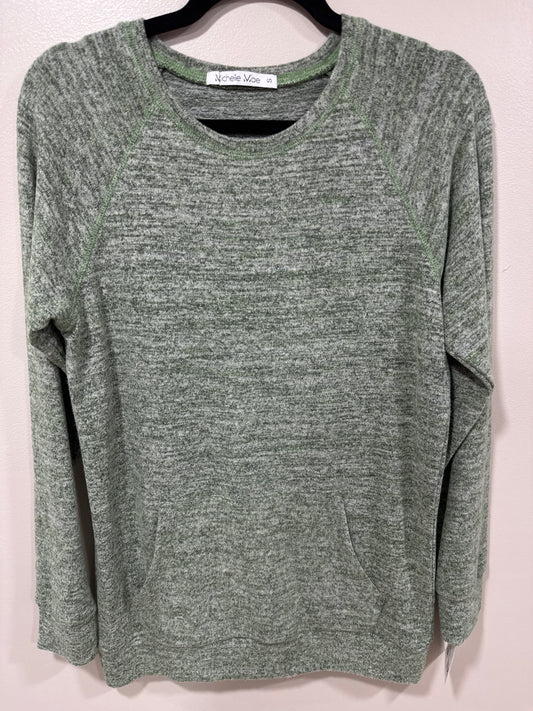 MICHELLE MAE BRUSHED HEATHER GREEN TOP WITH FRONT POCKET