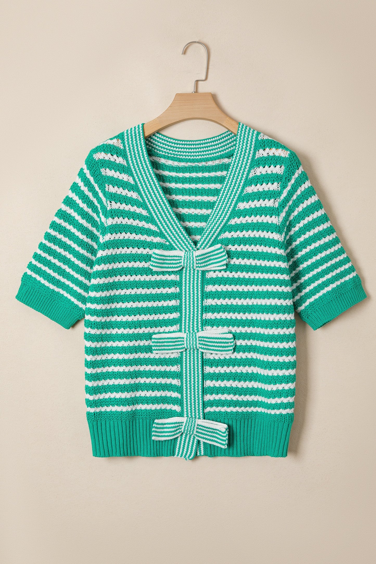 GREEN STRIPED BOW SWEATER