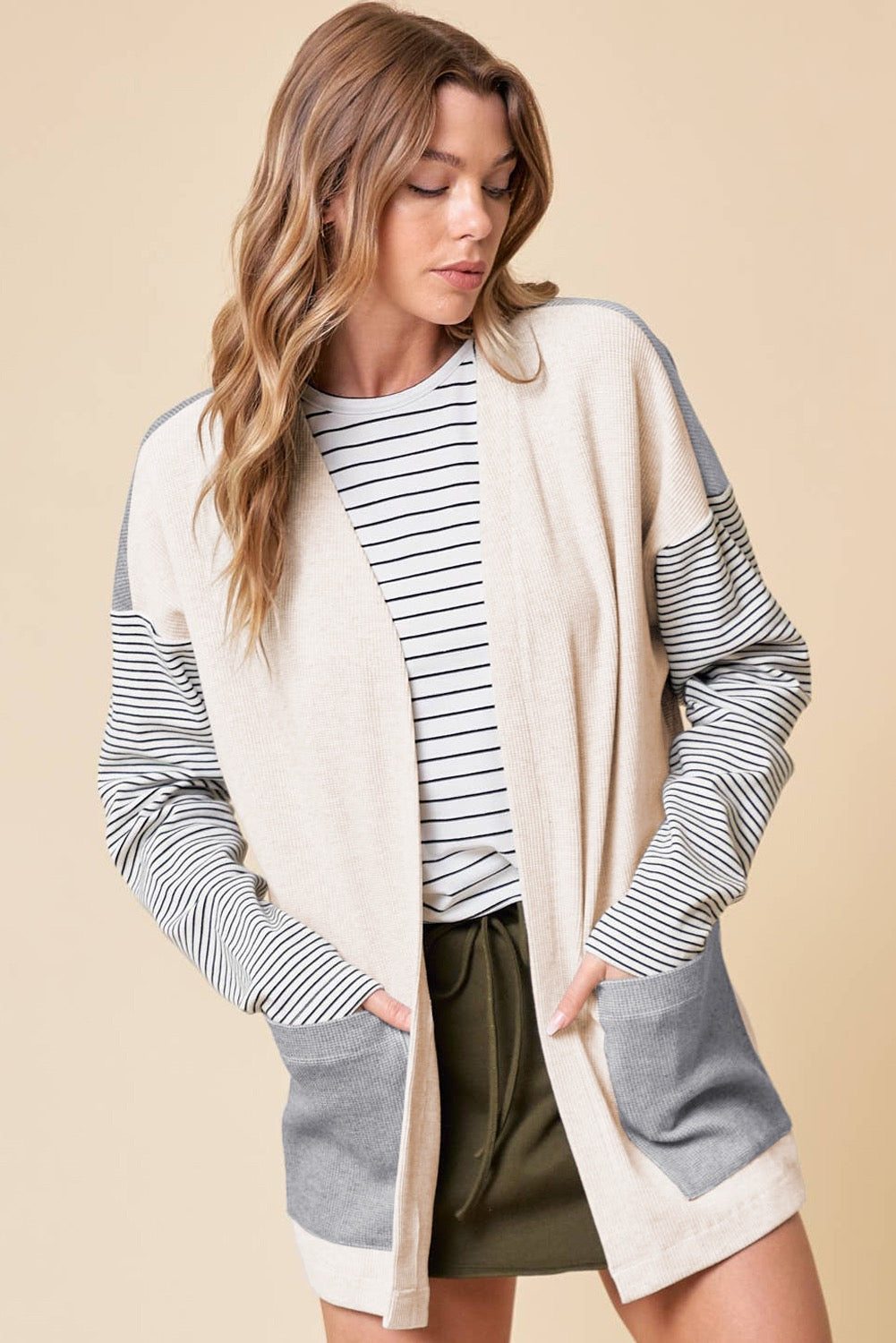 BLACK STRIPE PATCHWORK CARDIGAN