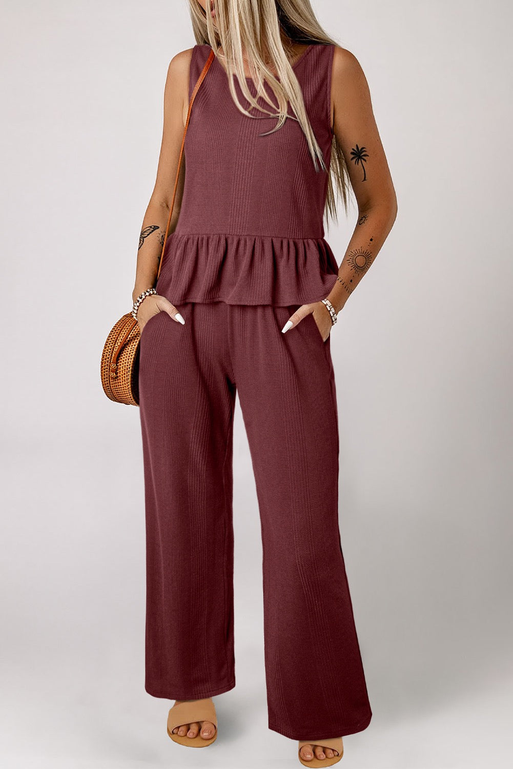 PREORDER RIBBED RUFFLED TANK AND PANTS SET