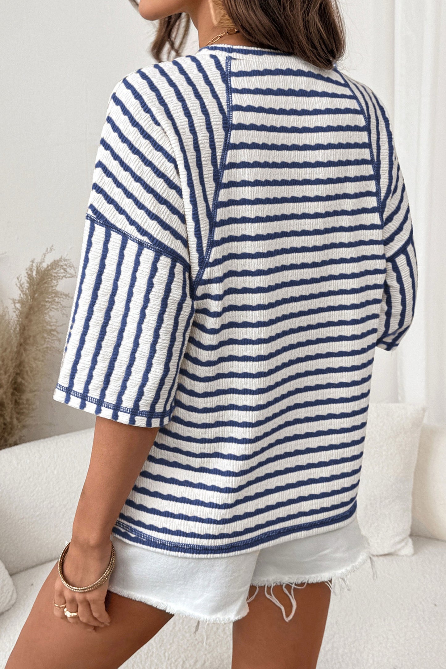 PREORDER BLUE STRIPE HALF SLEEVE TOP