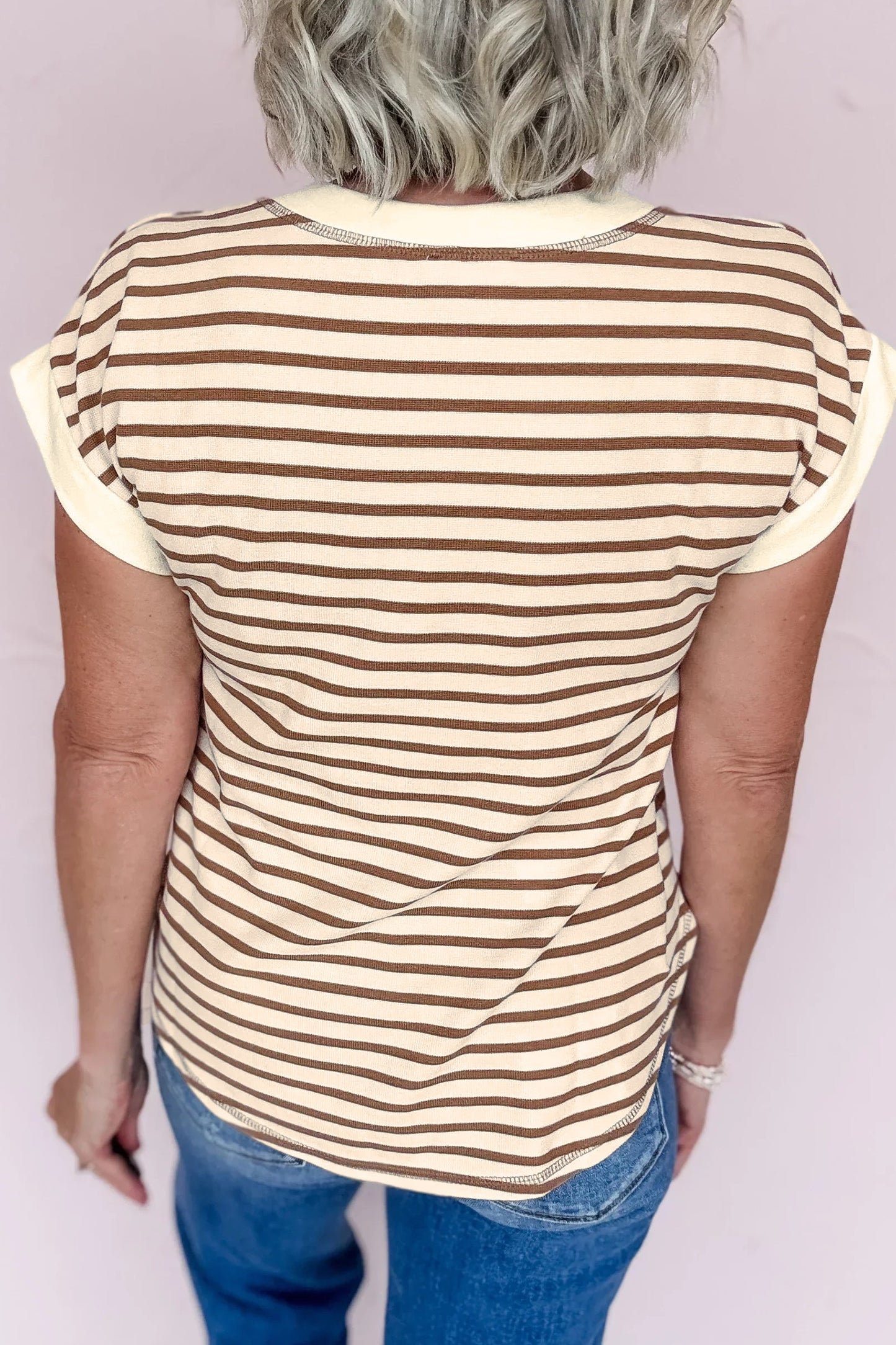 PREORDER KHAKI STRIPE BUTTON TOP