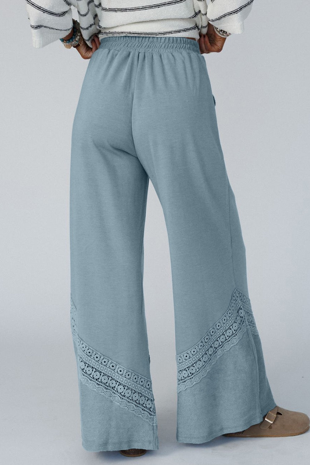 PREORDER DUSK BLUE LACE CROCHET PATCH WIDE LEG PANTS