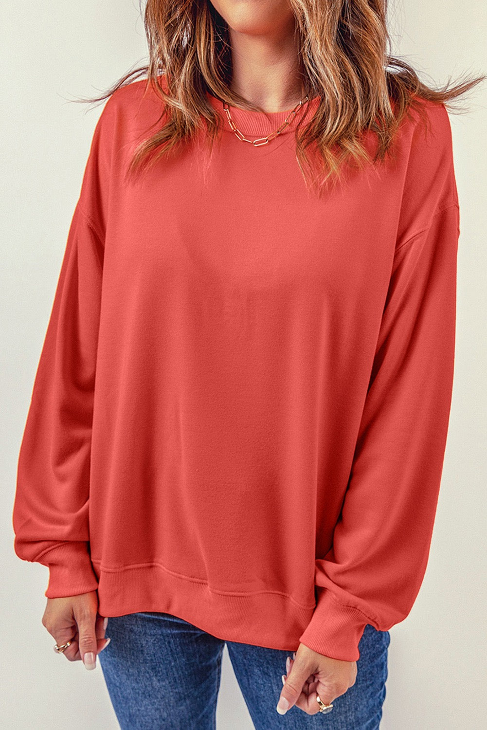 CORAL CREWNECK PULLOVER SWEATSHIRT