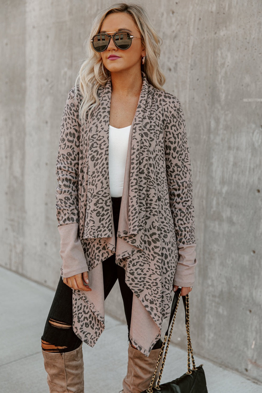 LEOPARD OPEN FRONT CARDIGAN